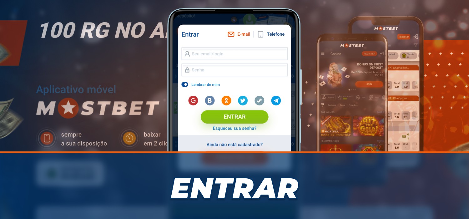Faça login na sua conta do cassino pelo aplicativo da Mostbet